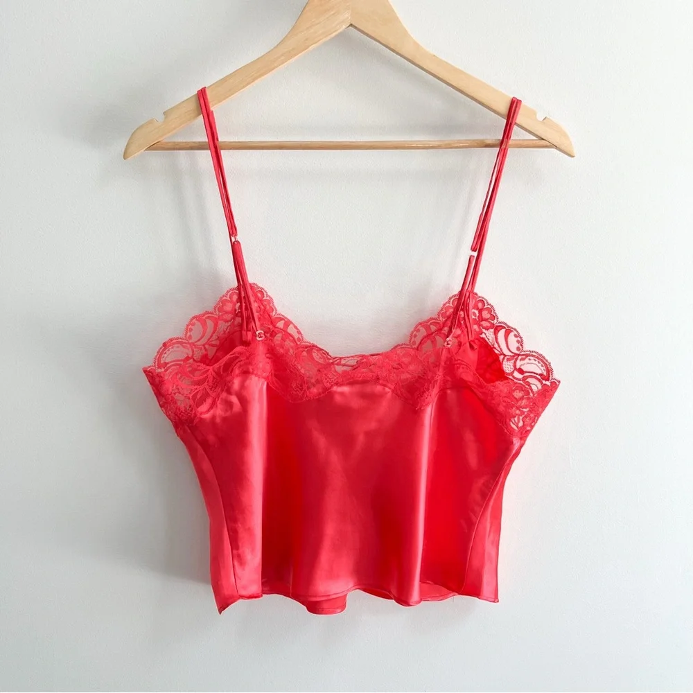 Victoria’s Secret Gold Label Vintage Hot Pink Cropped Lace Trim Satin Cami M